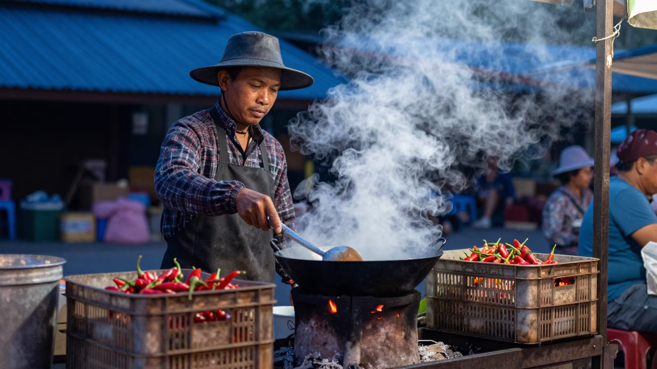 Chiang Mai Vendor Cooking in in Chiang Mai, Thailand