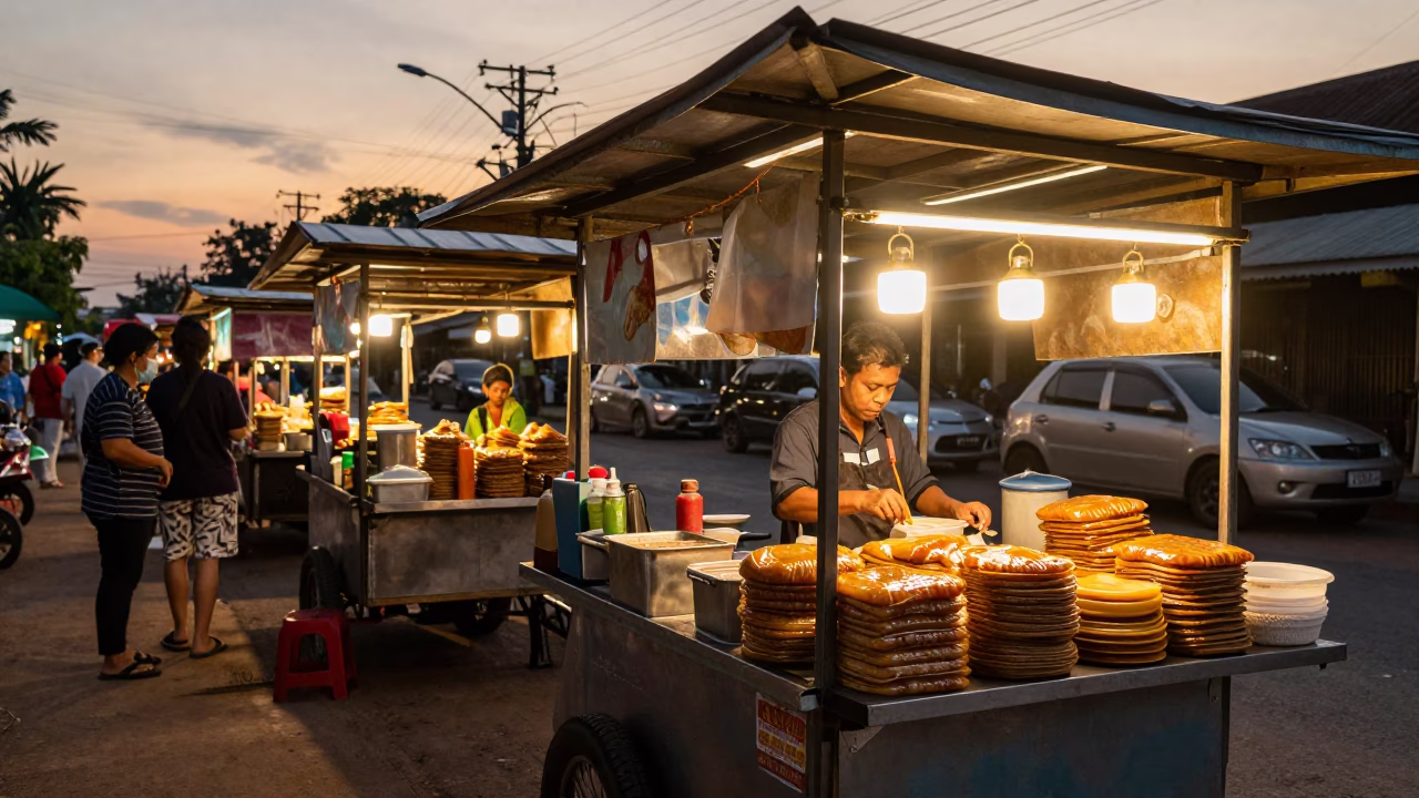 Chiang Mai Vendor Stall at Sunset Light in in Chiang Mai, Thailand