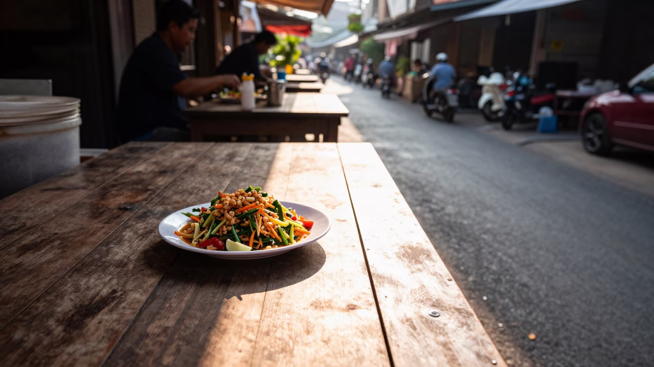 Chiang Mai Vendor Sunlight at Bright Midmorning Light in in Chiang Mai, Thailand