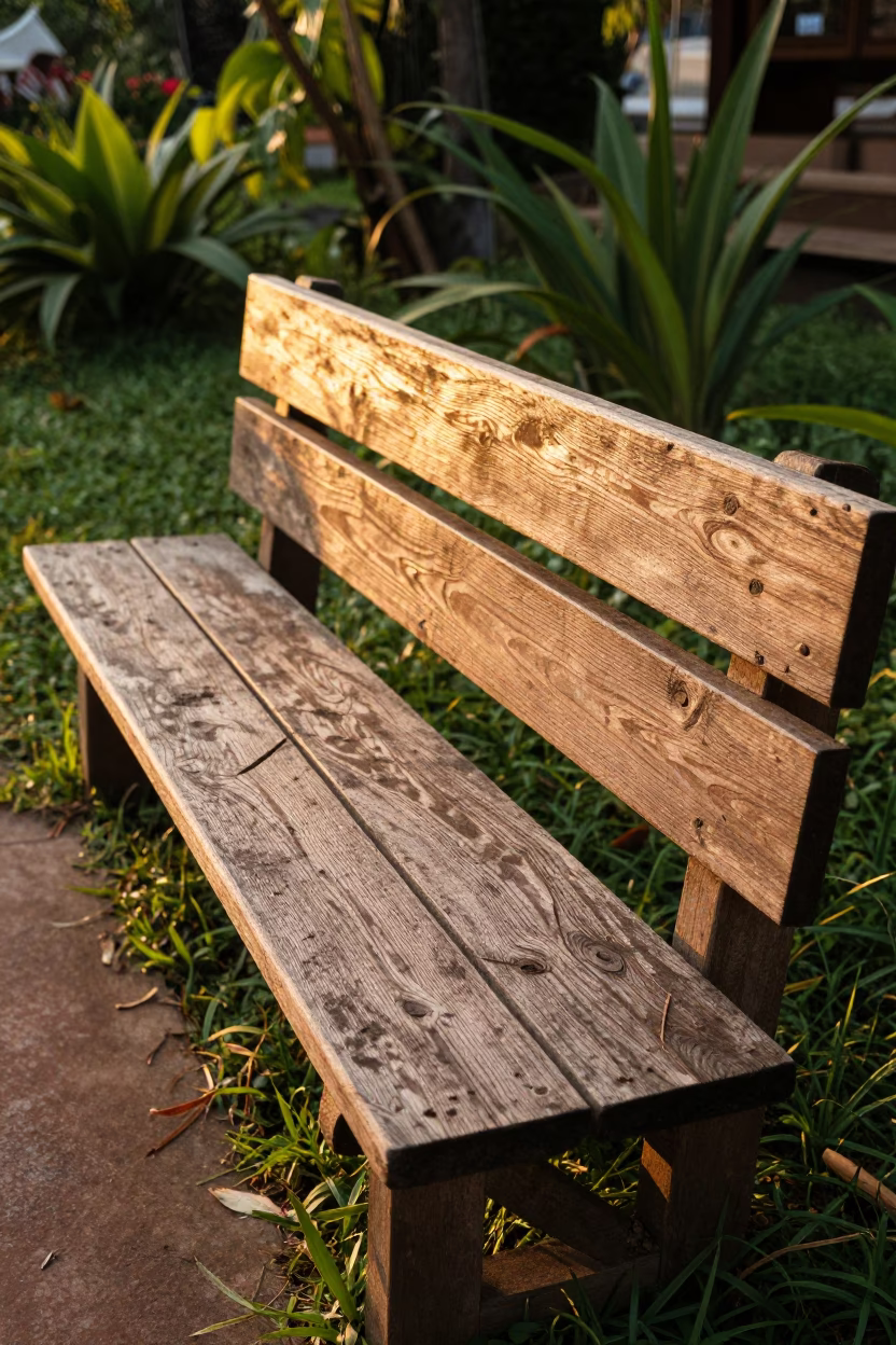 Chiang Mai Wooden Park Bench in in Chiang Mai, Thailand