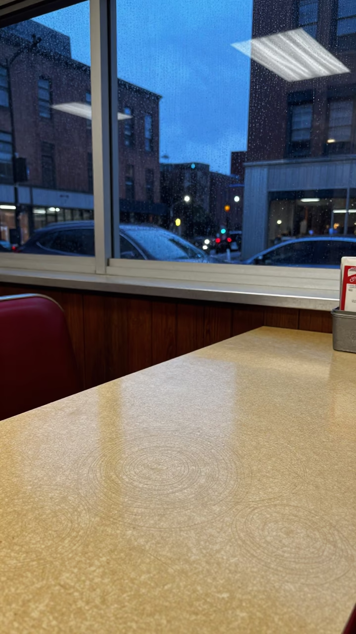 Chicago Blue Hour Street Photography with Smudged Countertop and Water Rings in in Chicago, Illinois, United States