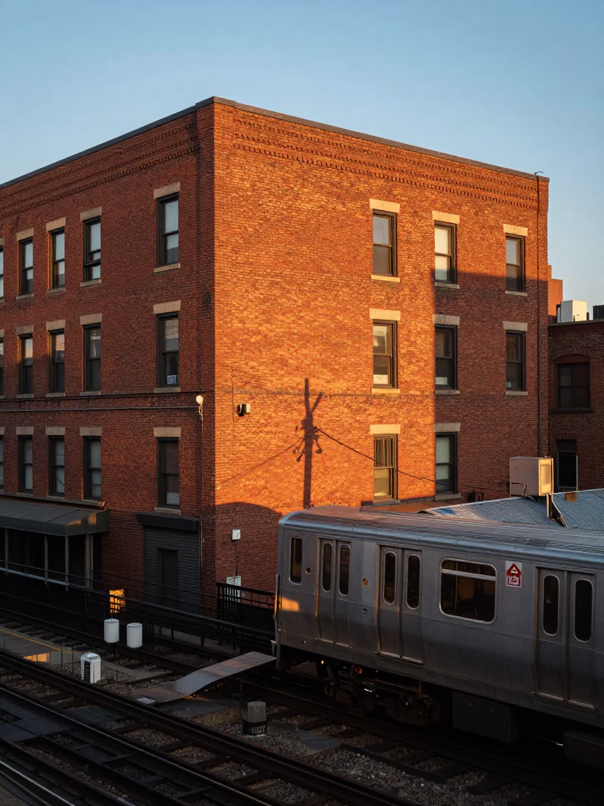 Chicago Brick Architecture And Street Life From Elevated Train Platform in in Chicago, Illinois, United States