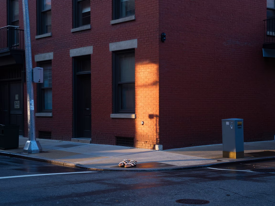 Chicago Dawn Street Scene with Beaded Sandals and Urban Architecture in in Chicago, Illinois, United States