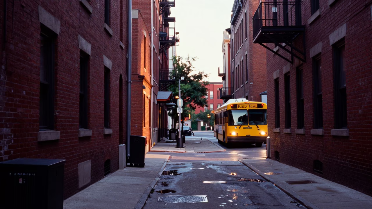 Chicago Dawn Street Scene with Brick Alleyway and Vintage Details in in Chicago, Illinois, United States