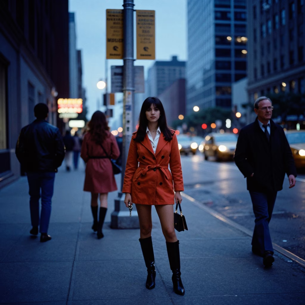 Chicago Evening Blue Hour Street Fashion Scene with Key Bowl and Urban Details in in Chicago, Illinois, United States