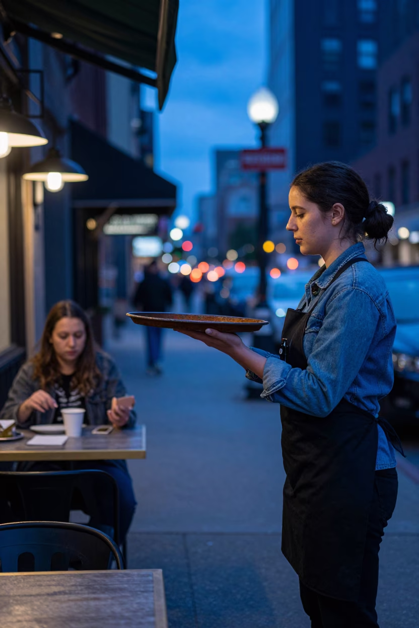 Chicago Evening Blue Hour Street Scene with Rusty Tray and Soap Bottle in in Chicago, Illinois, United States