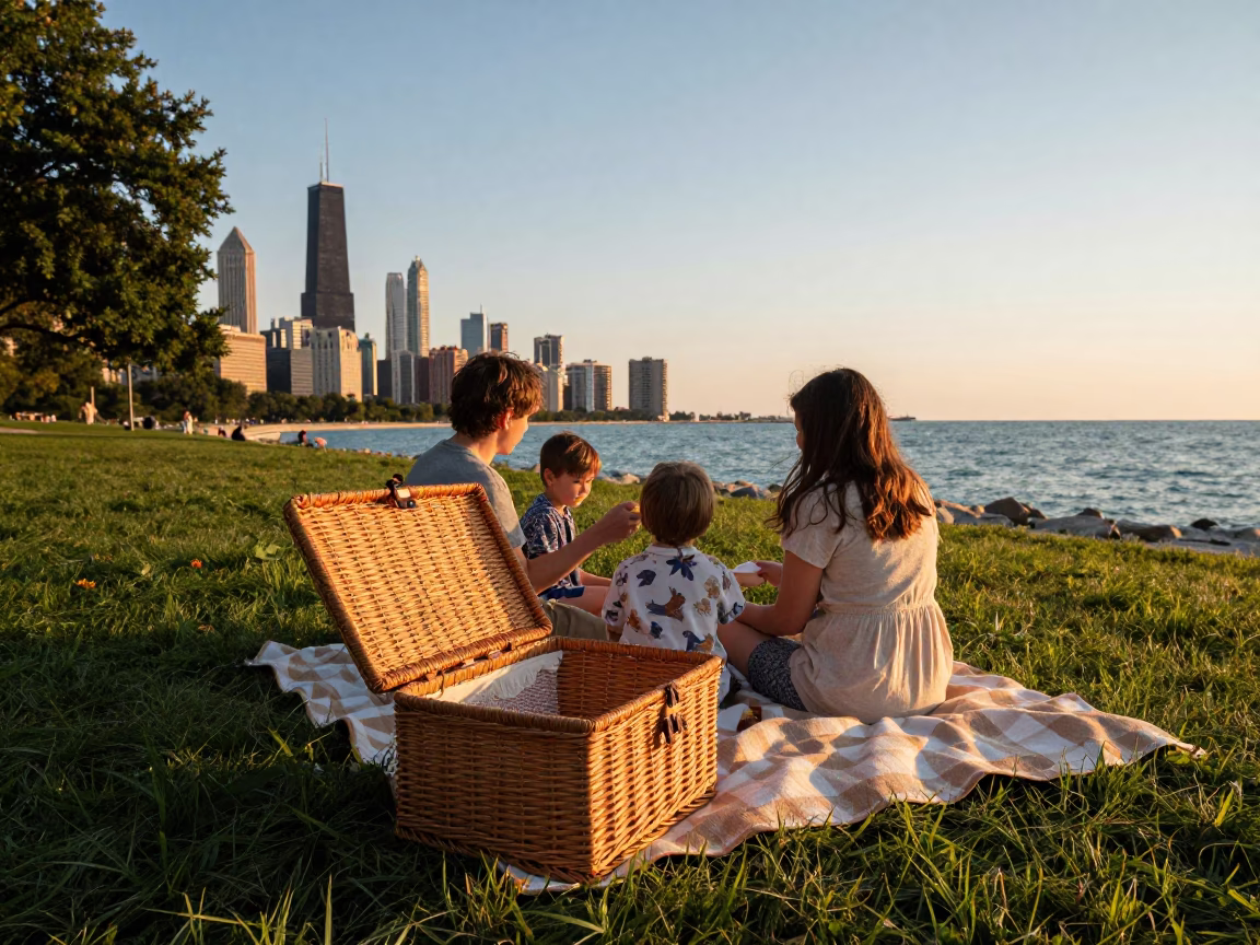 Chicago Evening Picnic at Honeyed Evening Light in in Chicago, Illinois, United States