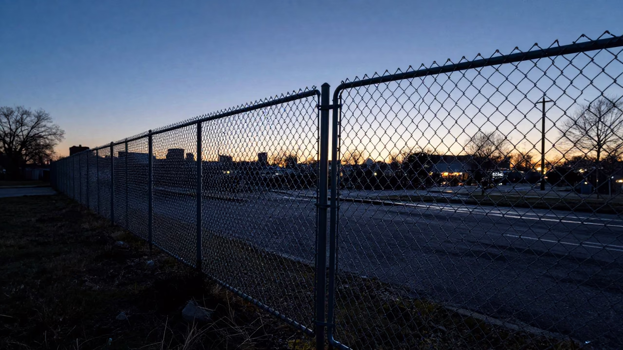 Chicago Fence Beaded at The Predawn Darkness Light in in Chicago, Illinois, United States