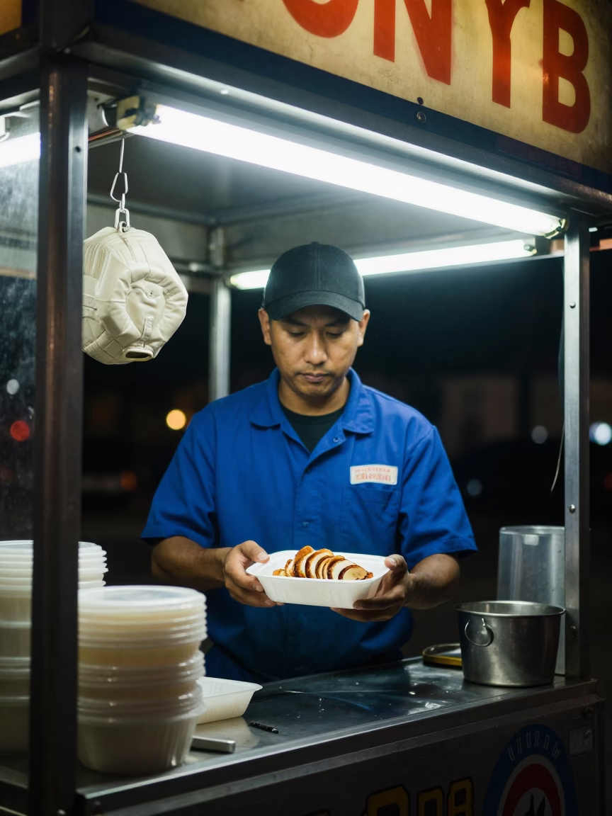 Chicago Food Vendor at Deep In The Night Light in in Chicago, Illinois, United States