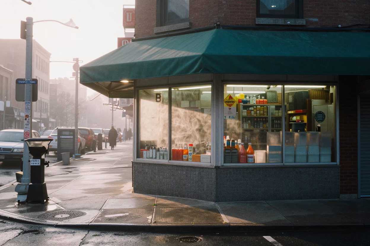 Chicago Illinois Dawn Street Scene with Coffee Grinder and Urban Morning Activity in in Chicago, Illinois, United States