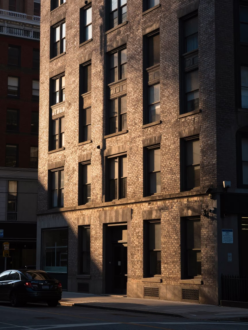 Chicago Illinois Dawn Street Scene with Sunlight Stripes and Urban Details in in Chicago, Illinois, United States