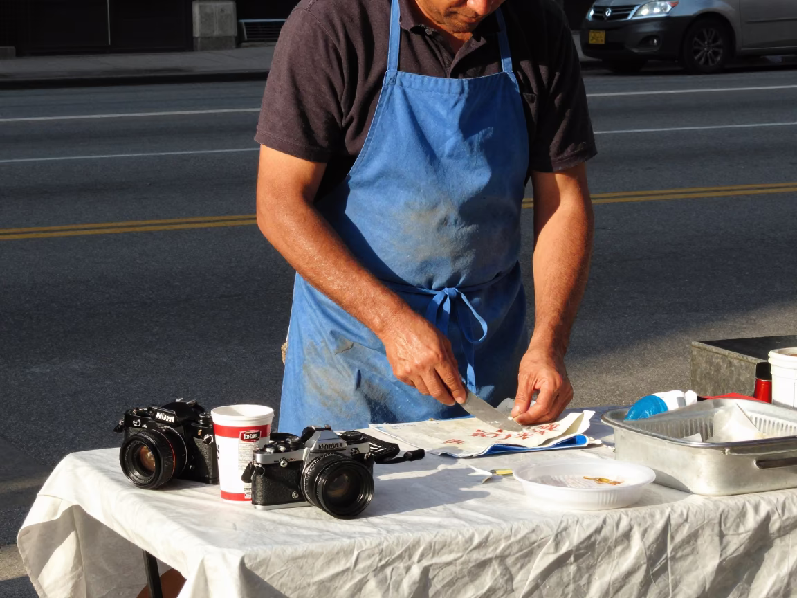 Chicago Illinois Early Afternoon Street Scene with Tablecloth and Apron Details in in Chicago, Illinois, United States