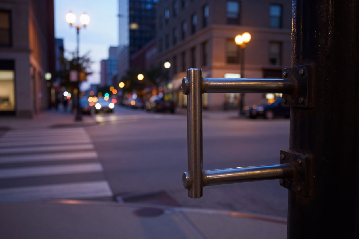 Chicago Illinois Early Evening Street Scene with Gate Handle and Urban Details in in Chicago, Illinois, United States