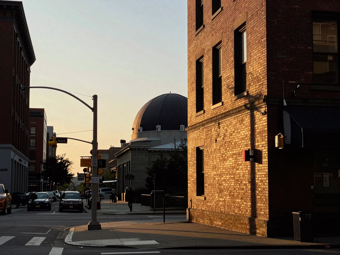 Chicago Illinois Evening Street Scene with Observatory Dome Silhouette and Urban Life in in Chicago, Illinois, United States