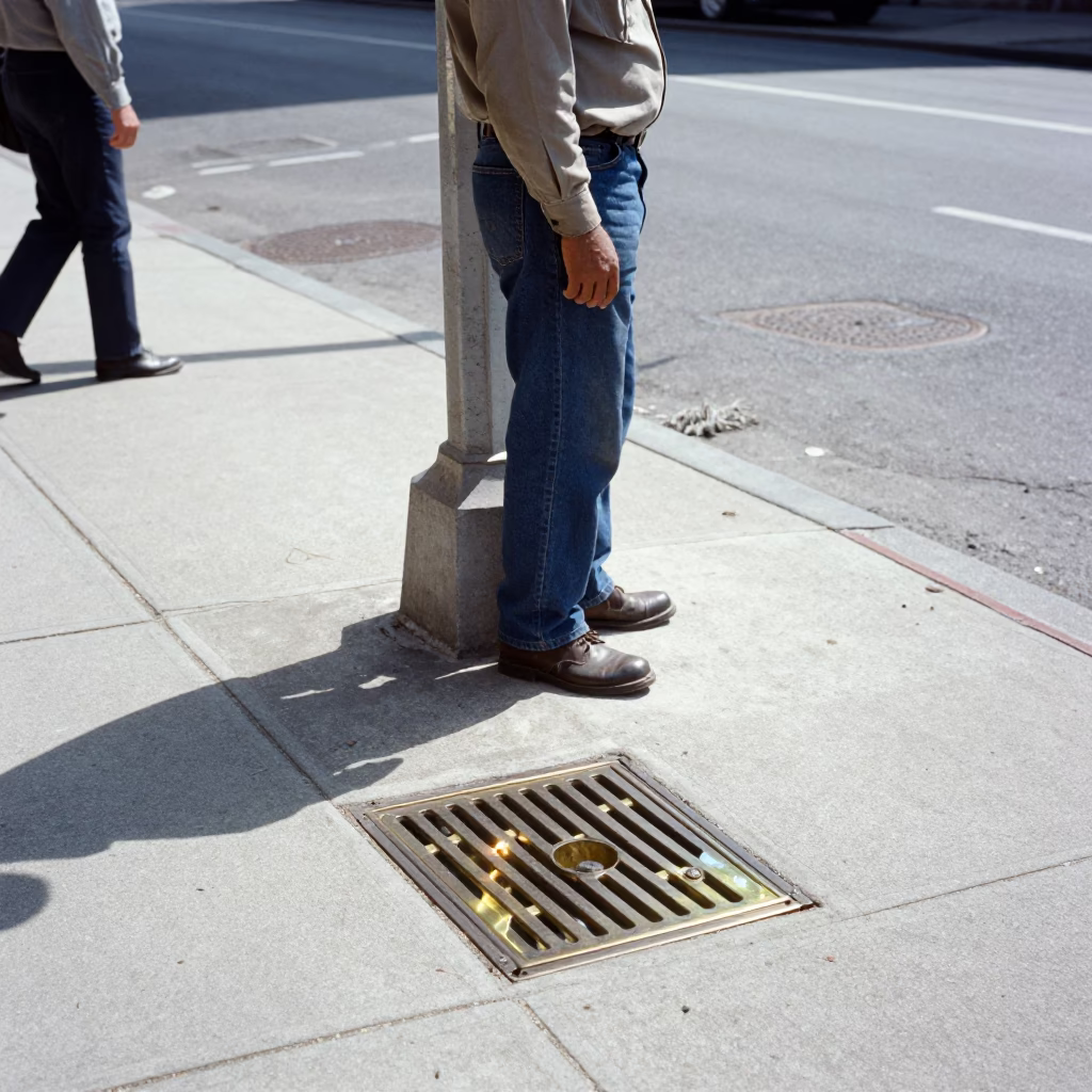 Chicago Illinois Noon Street Scene with Brass Drain and Rubber Stamp Detail in in Chicago, Illinois, United States