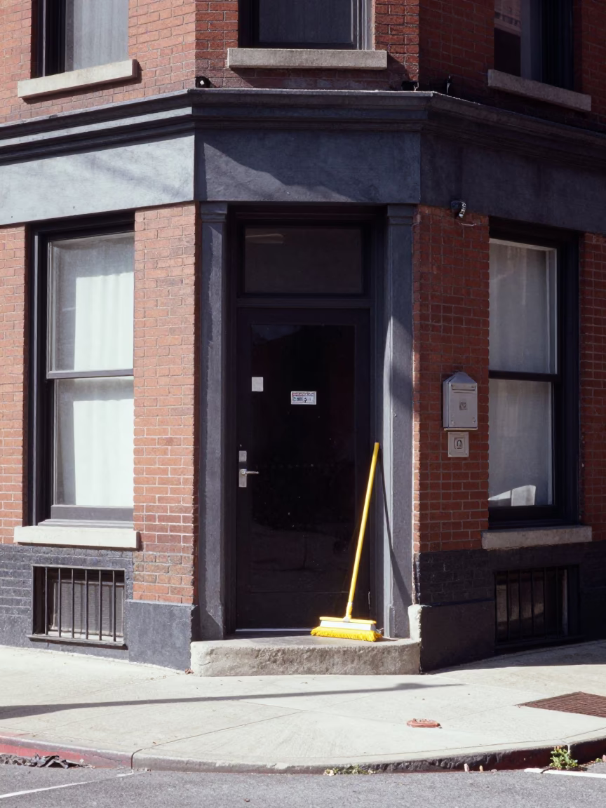Chicago Illinois noon street scene with window light and dust mop in in Chicago, Illinois, United States