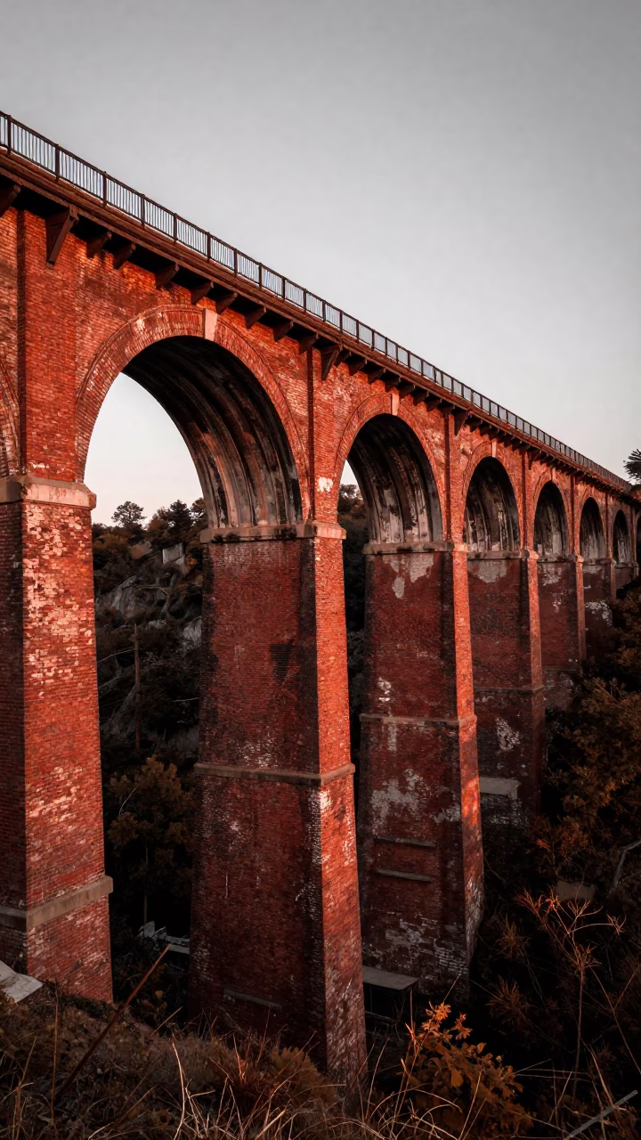 Chicago Illinois Railway Viaduct Arches Spanning Valley in Copper Toned Light Before Dusk in in Chicago, Illinois, United States