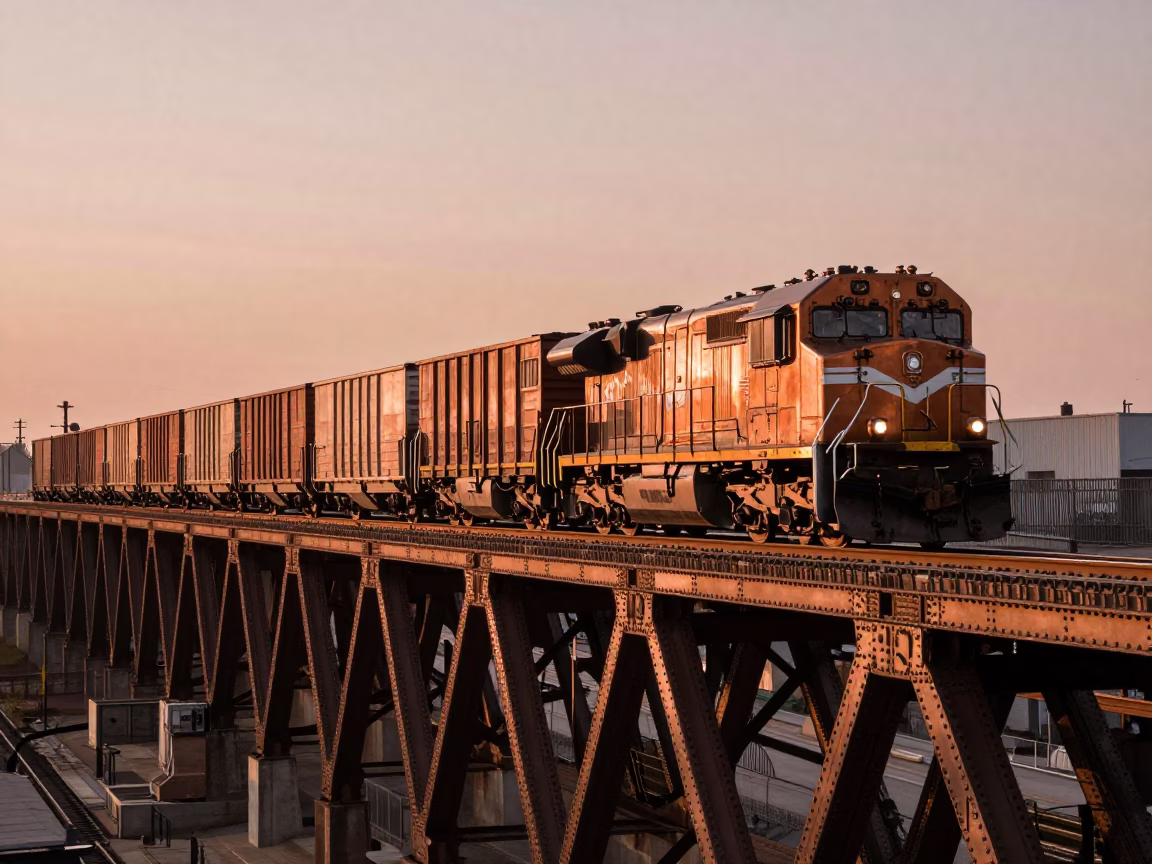 Chicago Illinois Railway Viaduct Freight Train Copper Dusk Street Scene in in Chicago, Illinois, United States