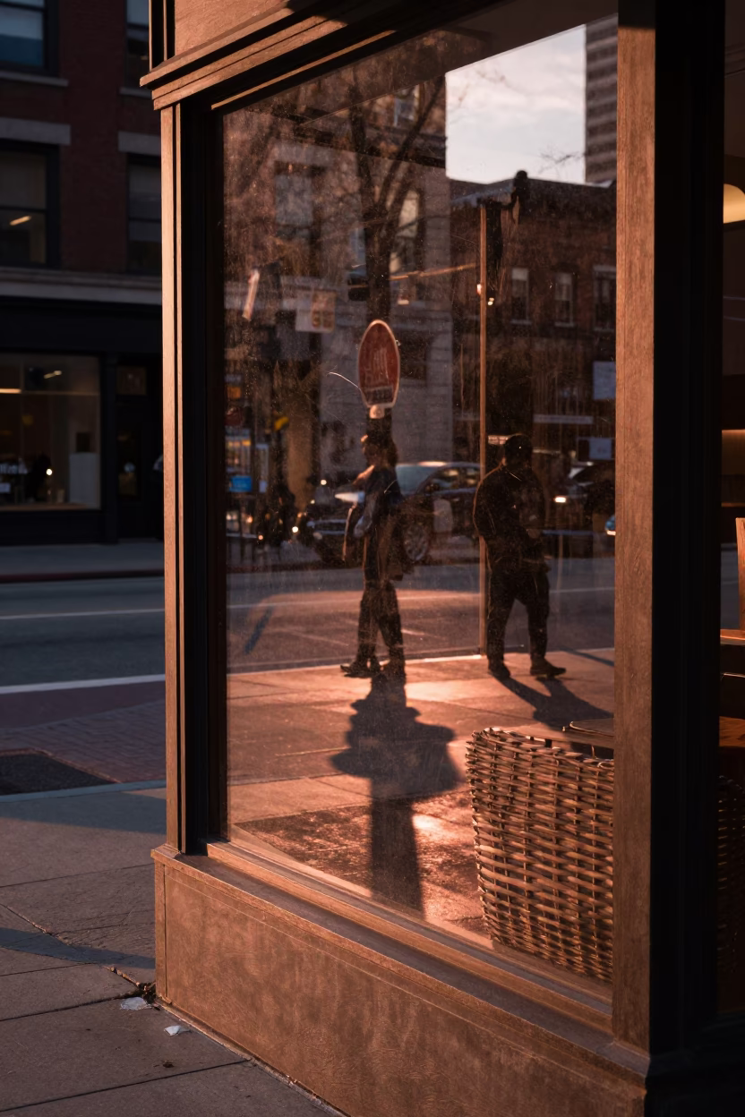 Chicago Illinois Street Scene Before Dusk with Wicker Shadow on Mirror Edge in in Chicago, Illinois, United States
