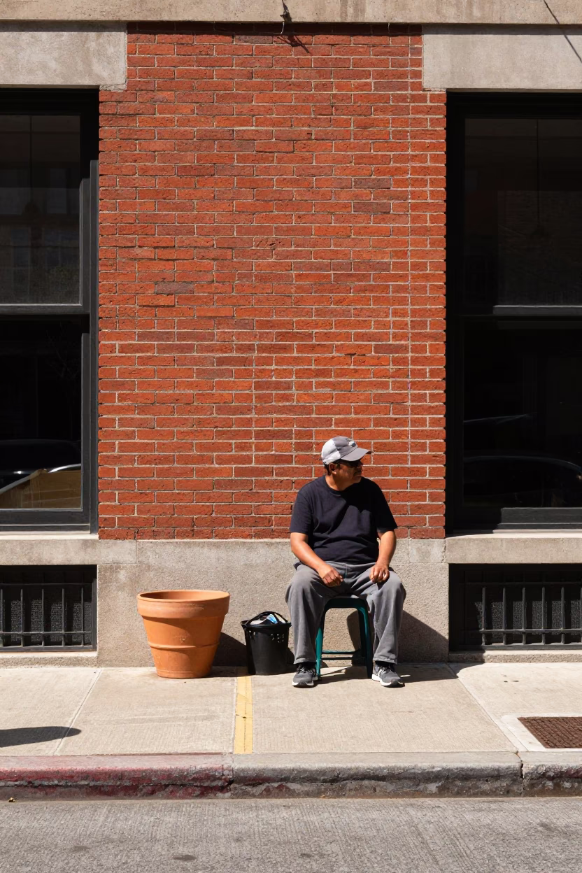 Chicago Illinois Street Scene Under Noon Sun With Terracotta Pot And Nectarines in in Chicago, Illinois, United States