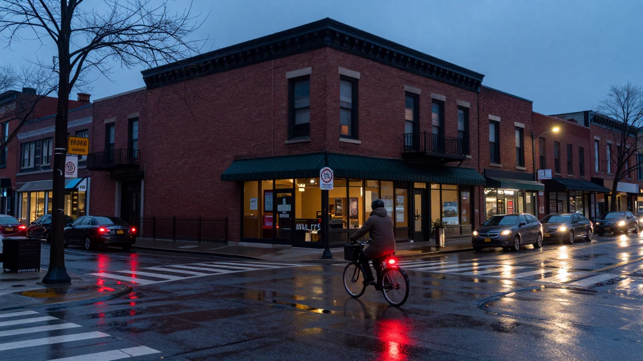 Chicago Illinois Twilight Street Scene with Brick Architecture and Urban Life in in Chicago, Illinois, United States
