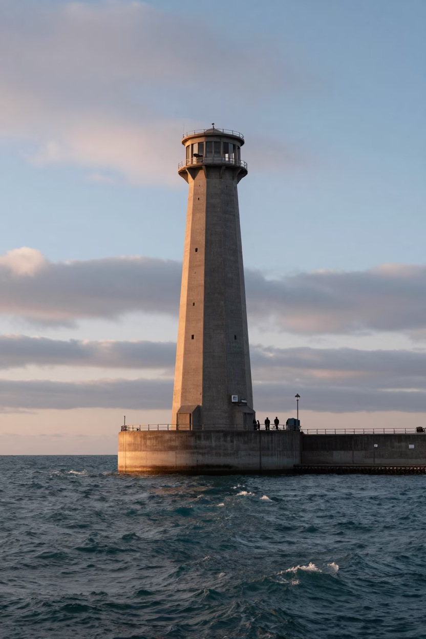 Chicago Lake Michigan Reservoir Intake Tower Dawn Light Low Clouds in in Chicago, Illinois, United States