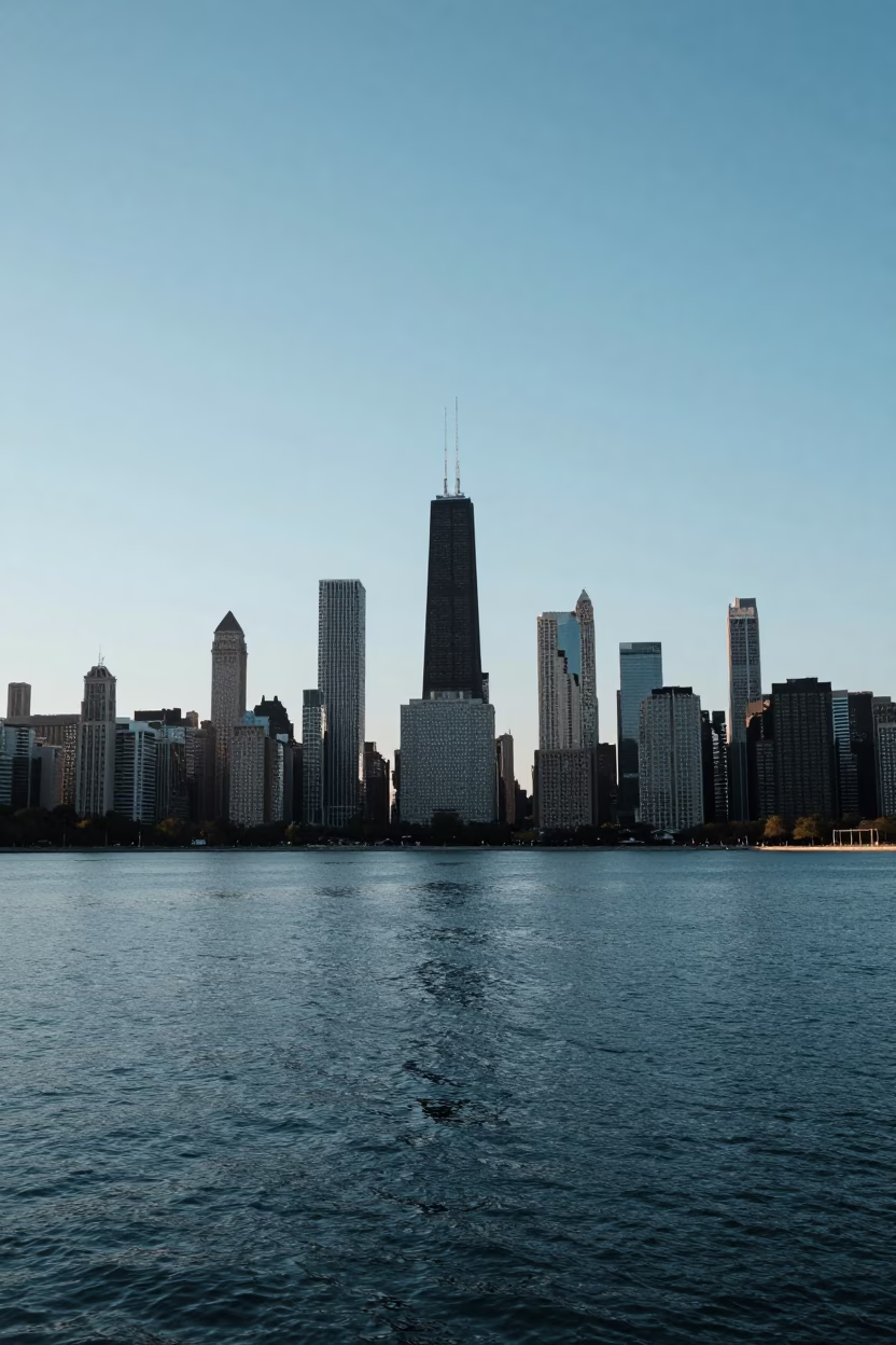 Chicago Lakefront Trail Scenic Horizon Shot in Clear Late Afternoon Light in in Chicago, Illinois, United States