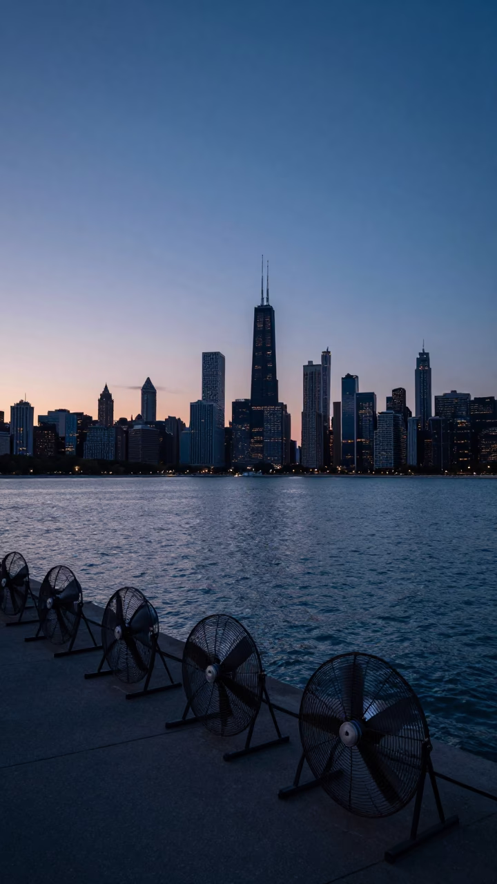 Chicago Lakefront Twilight View with Wind and Urban Skyline in in Chicago, Illinois, United States