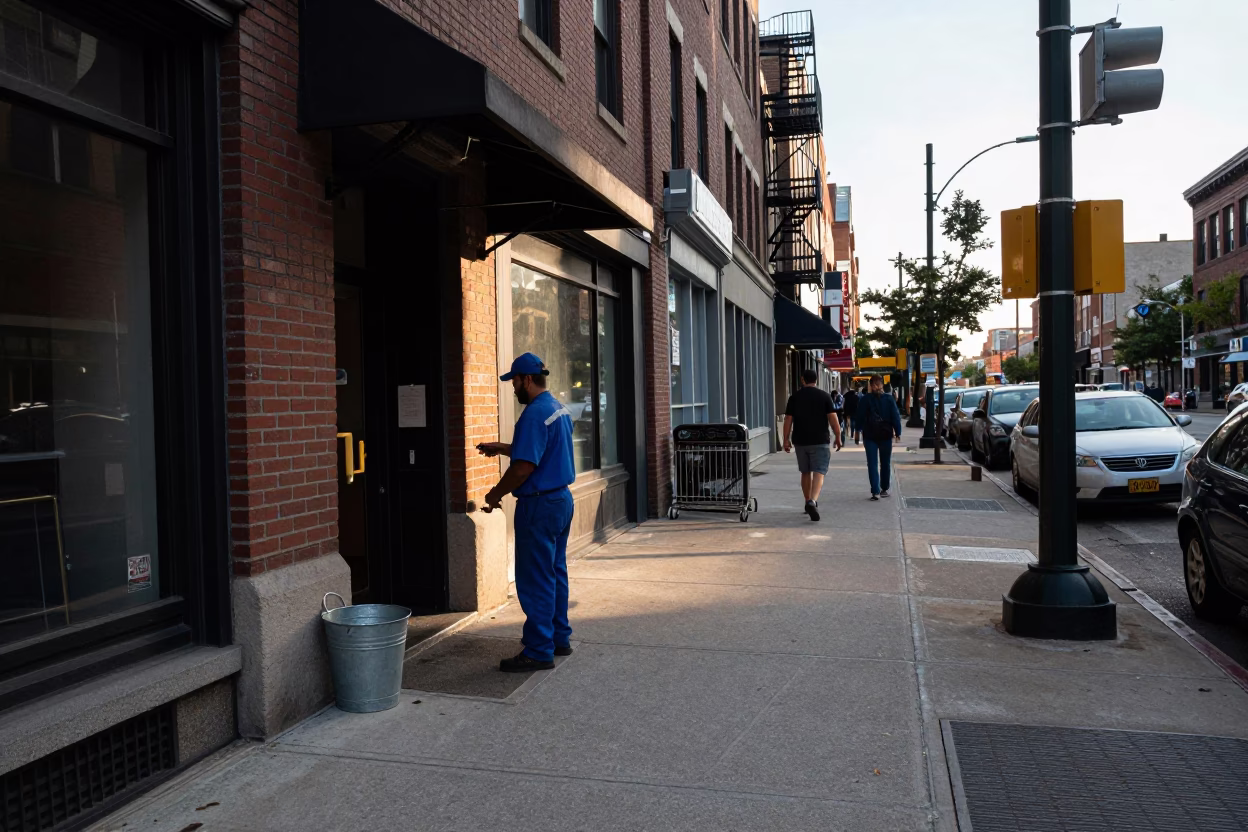 Chicago Late Afternoon Street Scene with Metal Bucket and Condensation on Tray in in Chicago, Illinois, United States