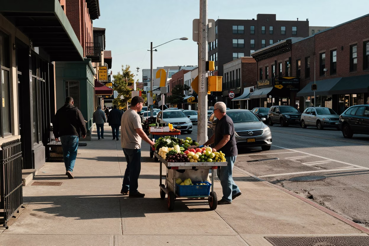 Chicago Late Afternoon Street Scene with Rolling Carts and Urban Architecture in in Chicago, Illinois, United States