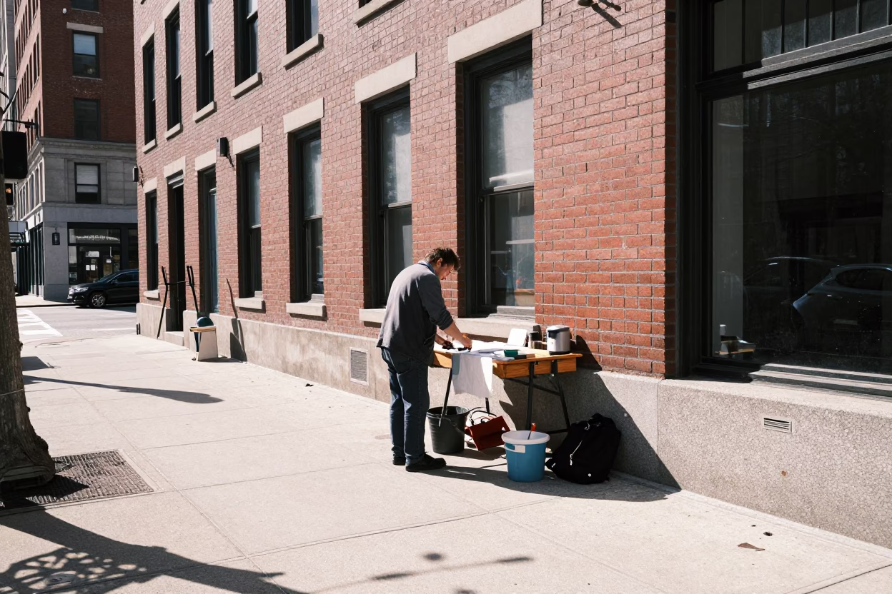 Chicago Midmorning Street Scene with Sewing Tool and Urban Architecture in in Chicago, Illinois, United States