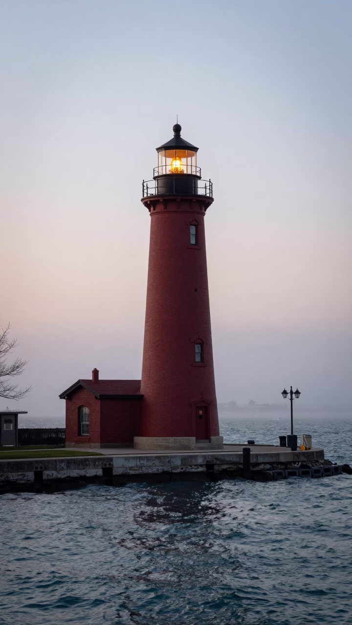 Chicago Nautical Dawn Lighthouse Harbor Scene with Tool Aprons and Spirit Level in in Chicago, Illinois, United States