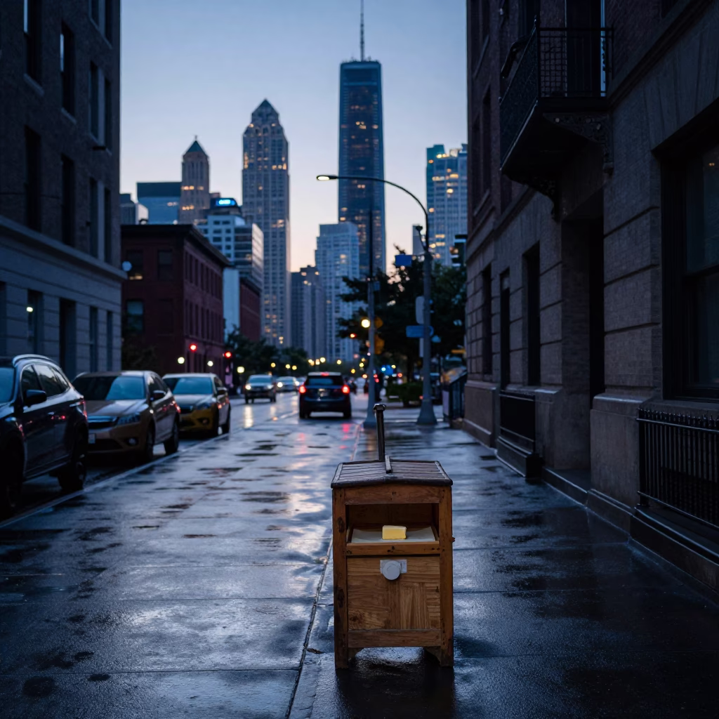 Chicago Nautical Dawn Street Scene with Breadbox and Butter Knife in in Chicago, Illinois, United States
