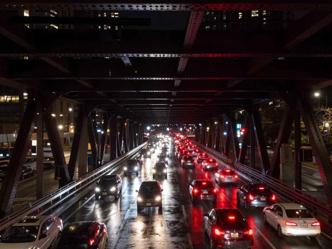 Chicago Night Overpass Interchange Glowing With Taillights After Rain in in Chicago, Illinois, United States