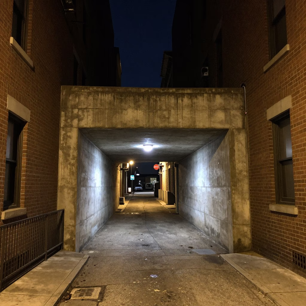 Chicago Night Street Scene with Fresh Concrete Tunnel Portal and Bottle in in Chicago, Illinois, United States