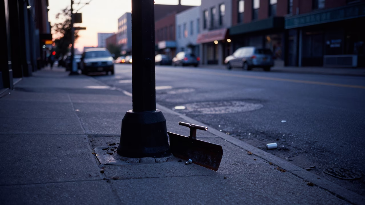 Chicago Pre-Dawn Street Scene with Boot Scraper and Urban Details in in Chicago, Illinois, United States