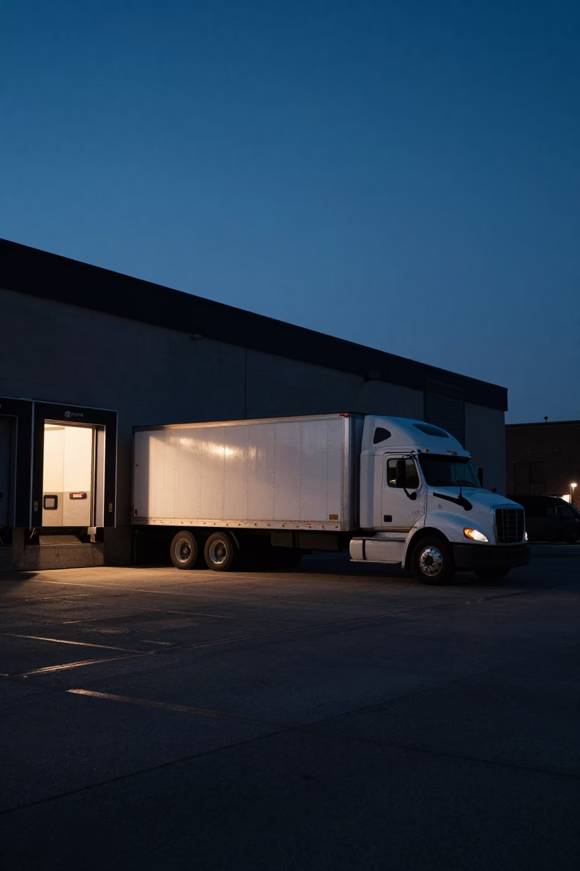 Chicago Predawn Loading Dock Semi-Trailer and Street Scene in in Chicago, Illinois, United States