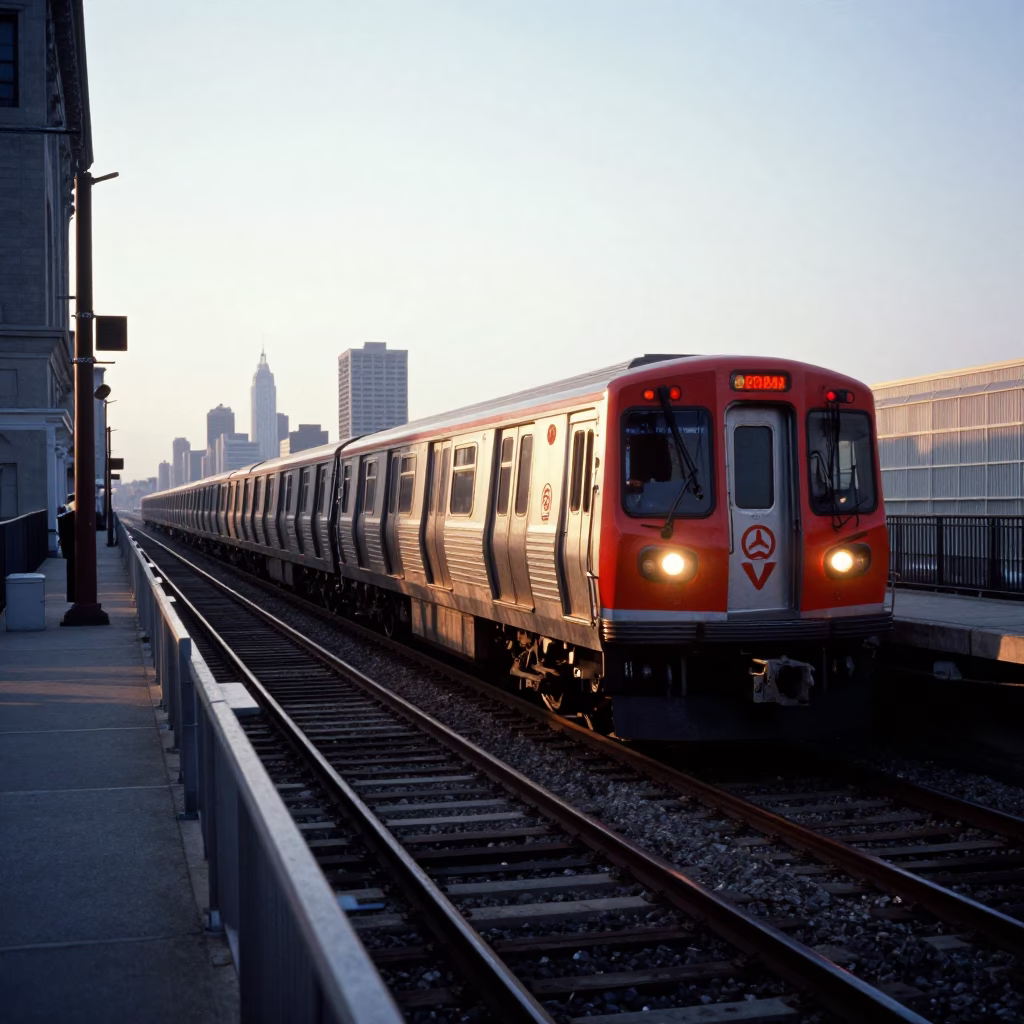 Chicago Red Line Train Emerging Into Morning Light at Street Level Station Entrance in in Chicago, Illinois, United States