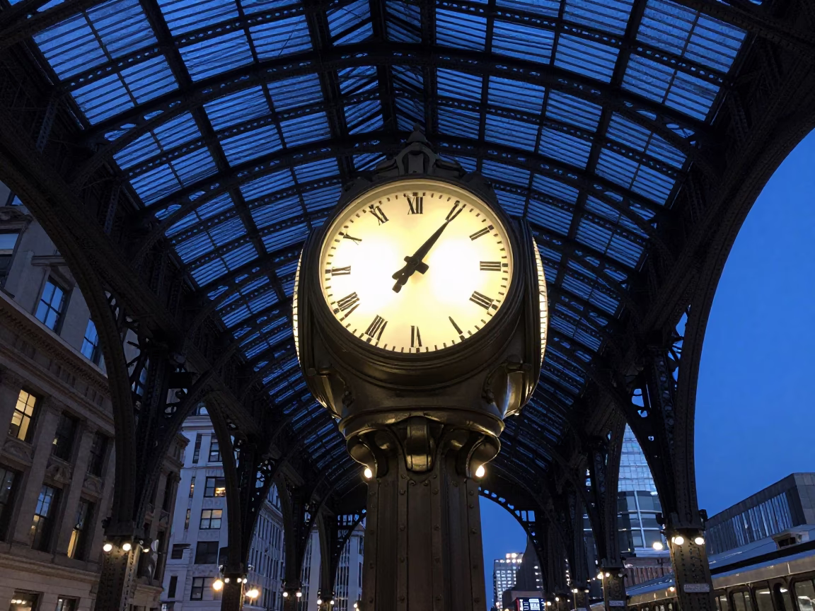Chicago Station Clock at Blue Hour in in Chicago, Illinois, United States