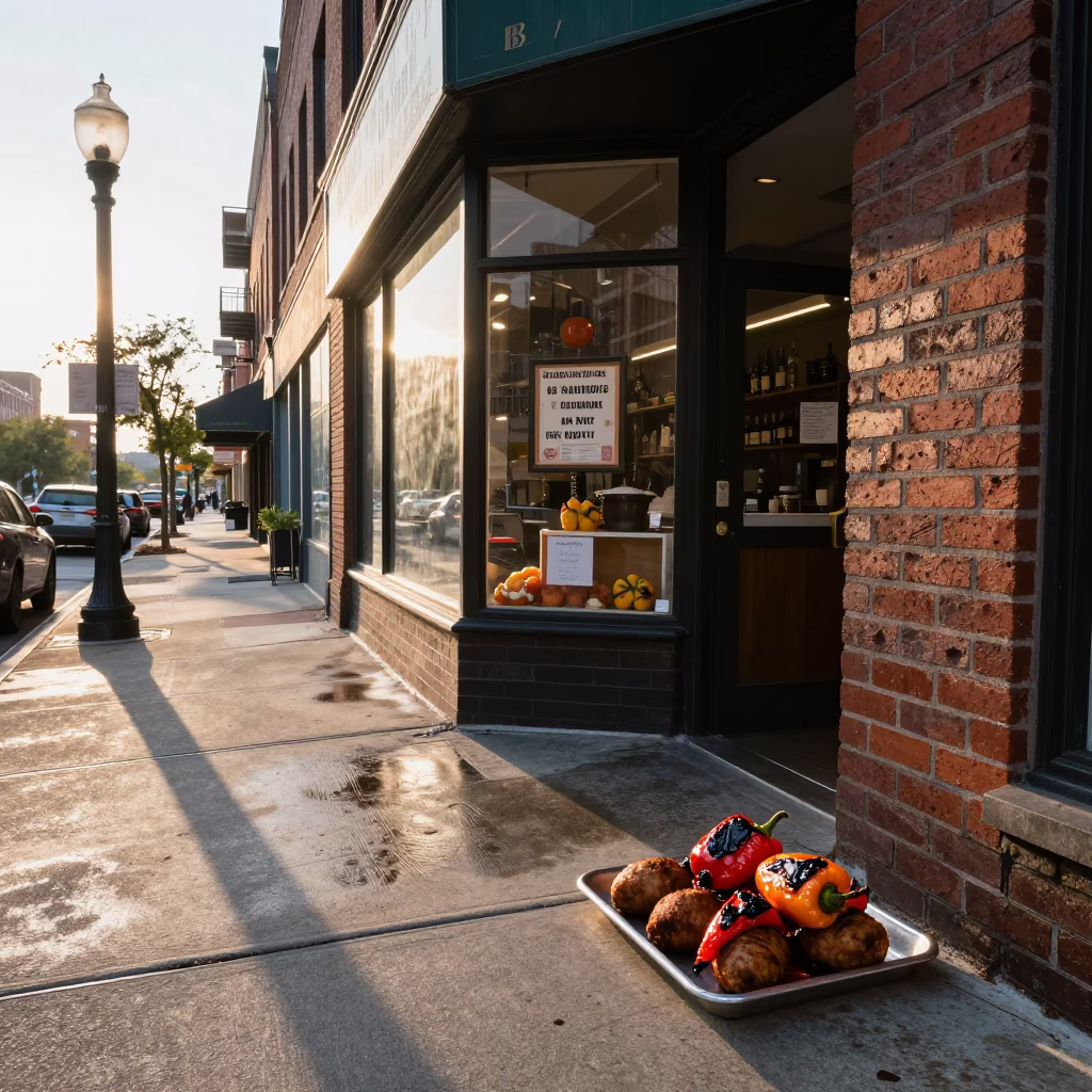 Chicago Street Corner Morning Light with Vintage Storefront Display and Local Commerce in in Chicago, Illinois, United States