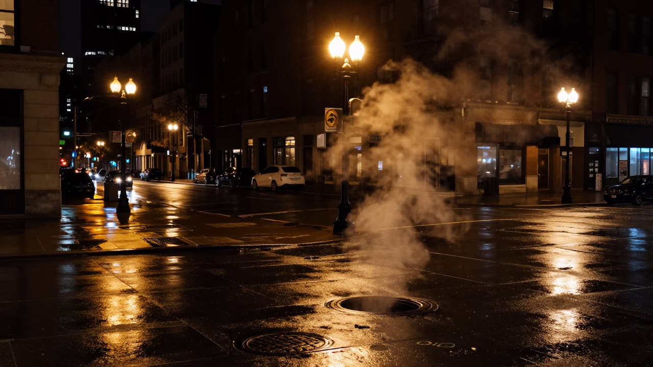 Chicago Street Scene at Late At Night Light in in Chicago, Illinois, United States