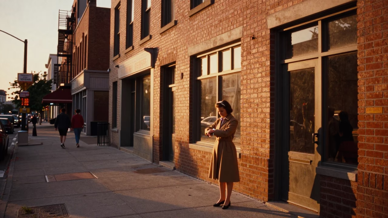 Chicago Sunset Street Scene with Vintage Details and Local Color in in Chicago, Illinois, United States