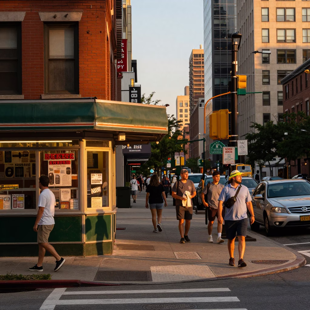Chicago Sunset Street Scene with Vintage Details and Urban Atmosphere in in Chicago, Illinois, United States