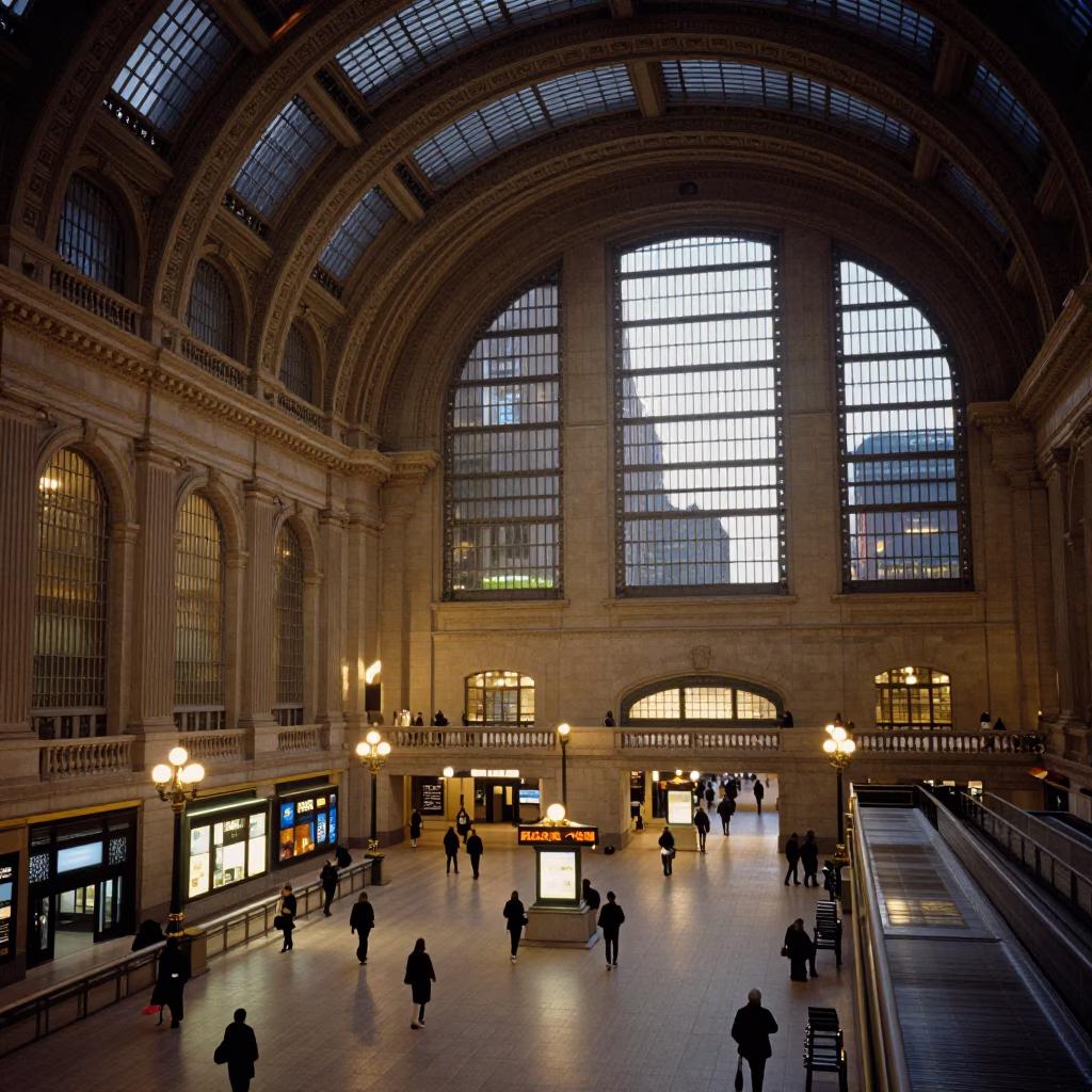 Chicago Train Station at As City Lights Begin To Glow in in Chicago, Illinois, United States