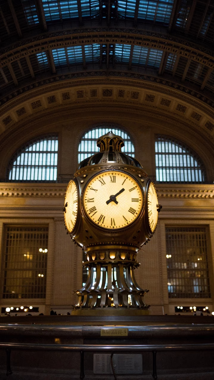 Chicago Union Station Clock Under Iron Vault at Deep Night in in Chicago, Illinois, United States