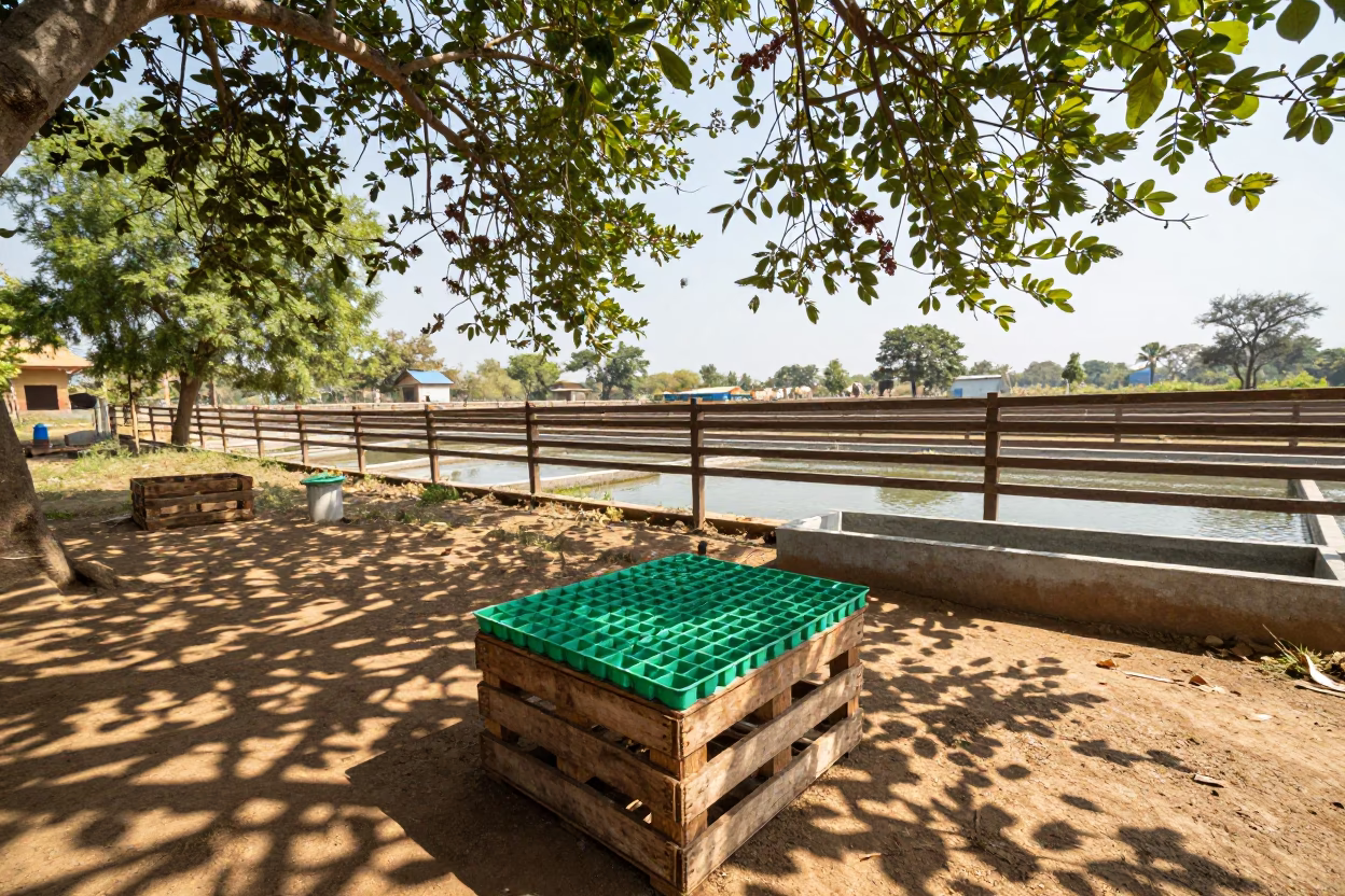 Chick Count Clicker Tray in Chhattisgarh Hatchery in near a windbreak and water trough in Chhattisgarh