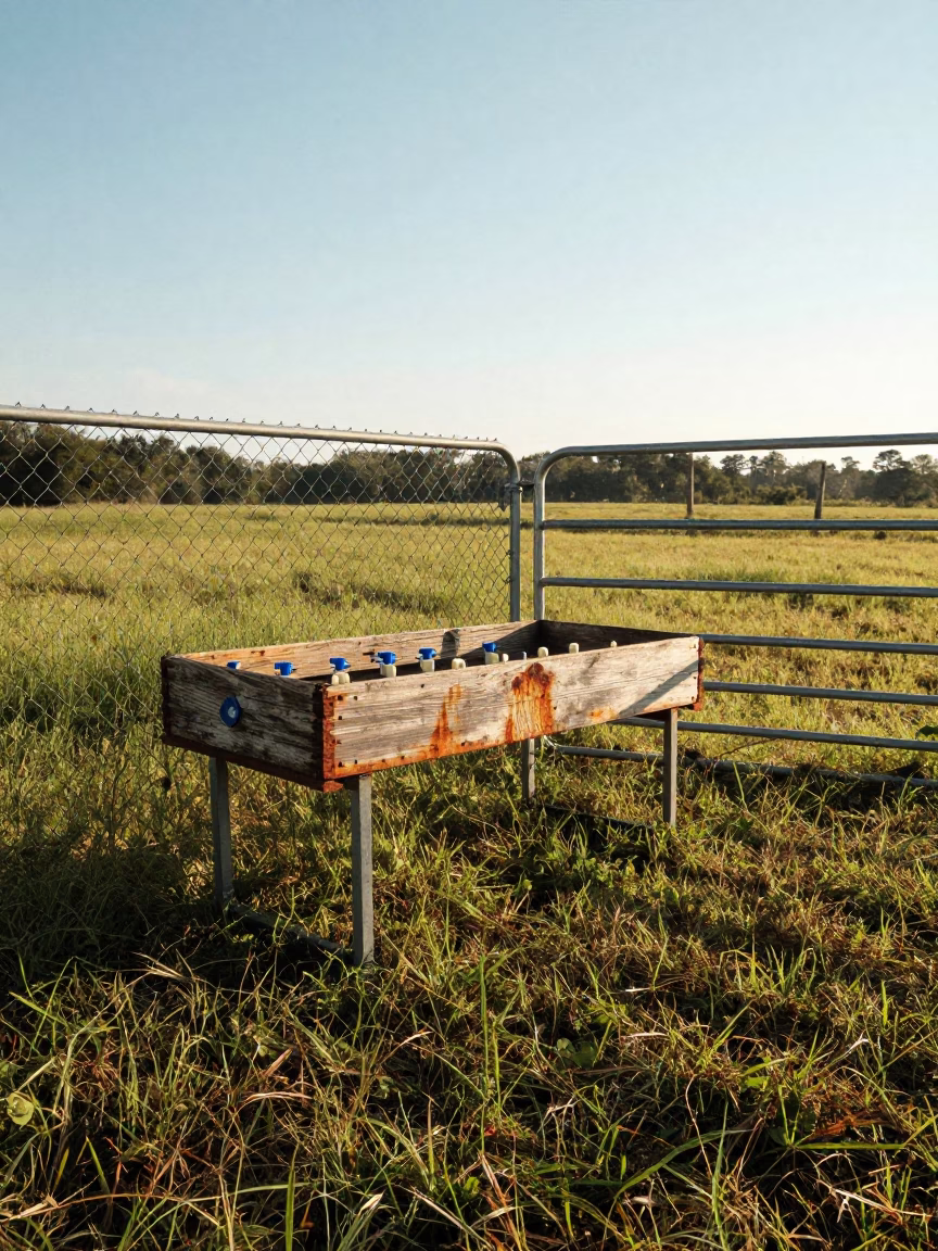 Chick Count Clicker Tray at South Carolina Gate in beside a pasture gate in South Carolina