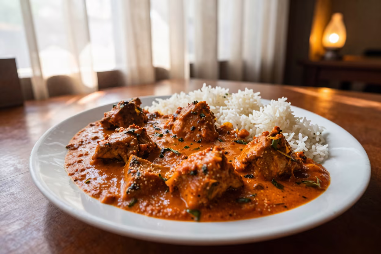 Chicken Tikka Masala at Lubumbashi Diner in at a roadside diner table in Lubumbashi