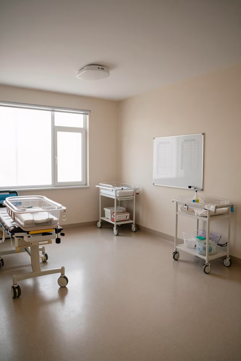 Chihuahua Maternity Ward Dawn Systems Check in inside a clinic exam room in Chihuahua