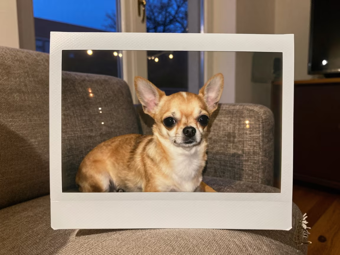 Chihuahua on Linen Sofa in Bremen Evening in on a linen sofa with daylight from a nearby window in Bremen